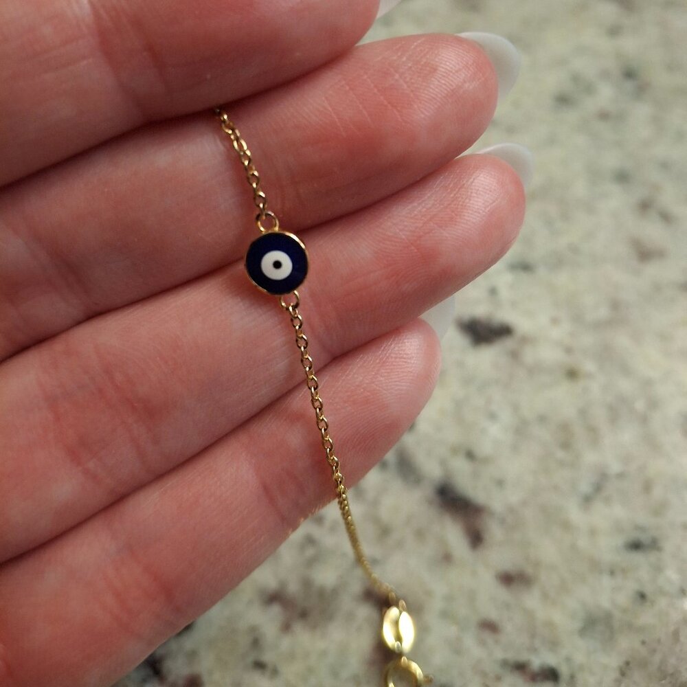 Solid Gold Evil Eye Bracelet - 18k - image 3